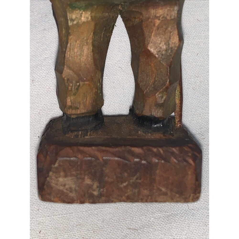 Vintage Hand Carved Wooden Man FolkArt Villager Figurine Top Hat Cane ANRI Style - Picture 15 of 16